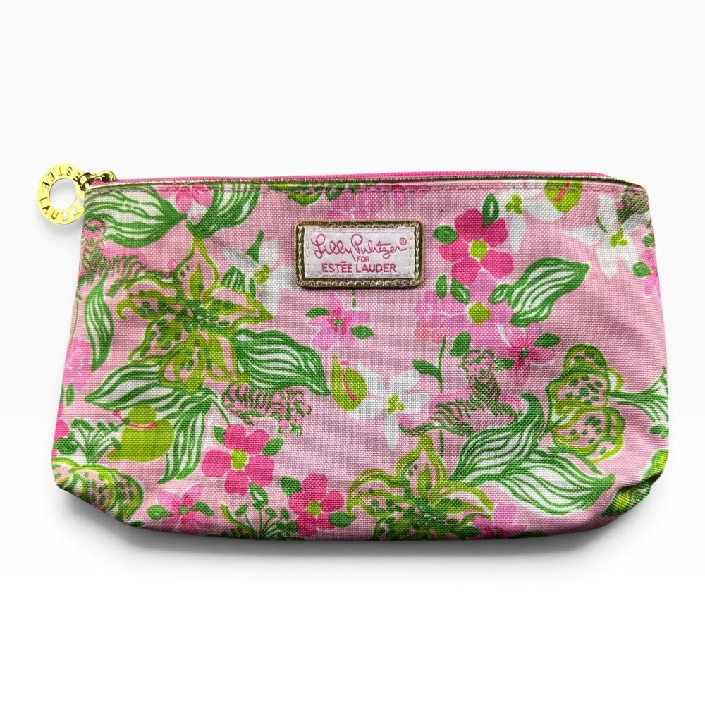 Lilly Pulitzer for Estee Lauder Cosmetic Makeup Bag Pink Green Floral Pouch